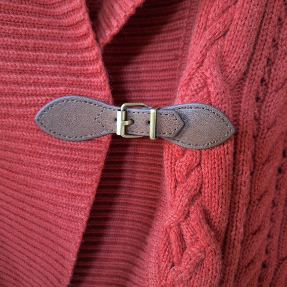 Talbots Womens Lambswoool Blend Rust Cardigan Buckle Sweater Size L - Picture 4 of 6